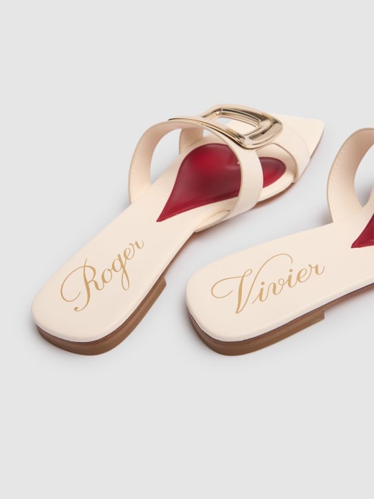Roger Vivier: 5mm New Metal buckle leather slides - Ivory - women_3 | Luisa Via Roma
