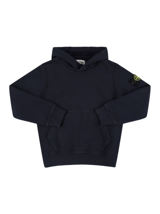 Stone Island: Organic cotton hooded sweatshirt - Lacivert - kids-boys_0 | Luisa Via Roma