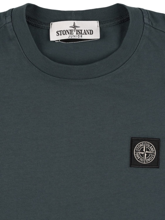 Stone Island: 棉质平纹针织T恤 - 灰色 - kids-boys_1 | Luisa Via Roma
