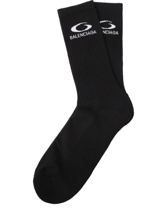 Balenciaga: New Sporty cotton blend socks - Black/White - men_0 | Luisa Via Roma