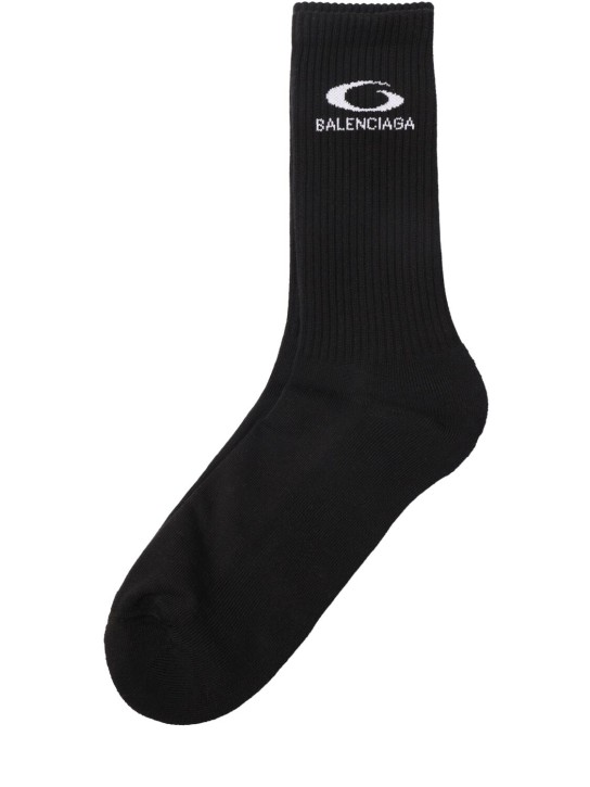 Balenciaga: New Sporty cotton blend socks - Black/White - men_1 | Luisa Via Roma