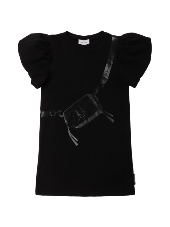 Marc Jacobs: 印花混棉平纹针织连衣裙 - 黑色 - kids-girls_0 | Luisa Via Roma