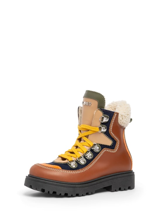 Dsquared2: Sheep & leather snow boots - Brown/Multi - kids-boys_1 | Luisa Via Roma