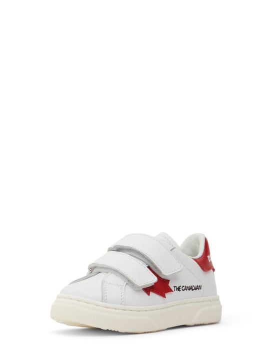 Dsquared2: Sneakers à scratch en cuir imprimé - Blanc/Rouge - kids-boys_1 | Luisa Via Roma