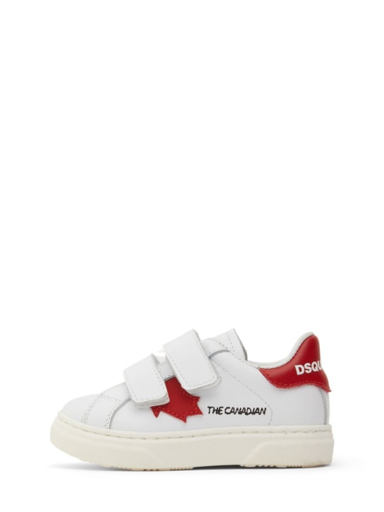 Dsquared2: Sneakers à scratch en cuir imprimé - Blanc/Rouge - kids-boys_0 | Luisa Via Roma