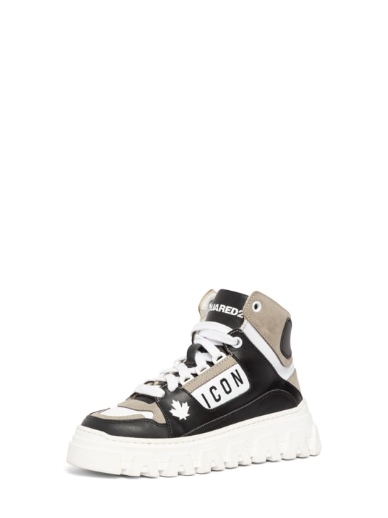 Dsquared2: Sneakers à lacets en cuir à logo - Noir/Blanc - kids-boys_1 | Luisa Via Roma