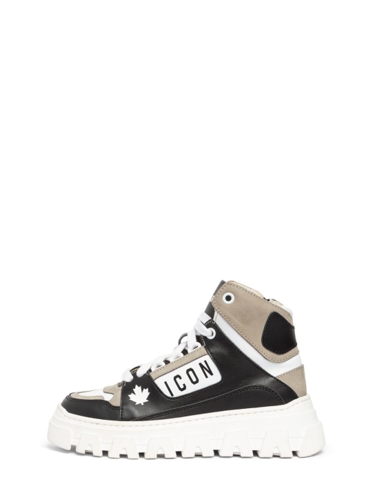 Dsquared2: Sneakers à lacets en cuir à logo - Noir/Blanc - kids-girls_0 | Luisa Via Roma
