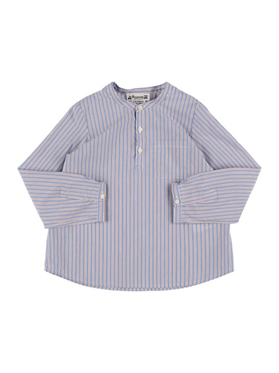 Bonpoint: Camisa de popelina de algodón estampada - Blanco/Azul - kids-boys_0 | Luisa Via Roma
