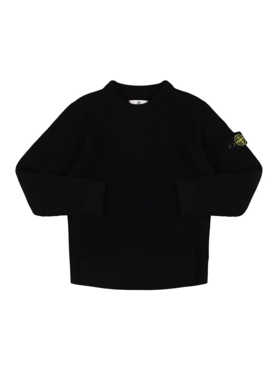 Stone Island: Virgin wool knit sweater - Black - kids-boys_0 | Luisa Via Roma