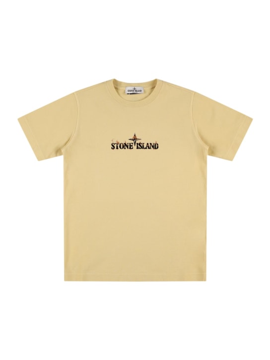Stone Island: T-shirt in jersey di cotone con logo - Beige - kids-boys_0 | Luisa Via Roma