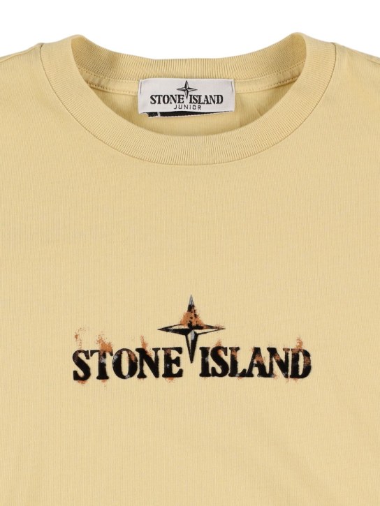Stone Island: T-shirt in jersey di cotone con logo - Beige - kids-boys_1 | Luisa Via Roma