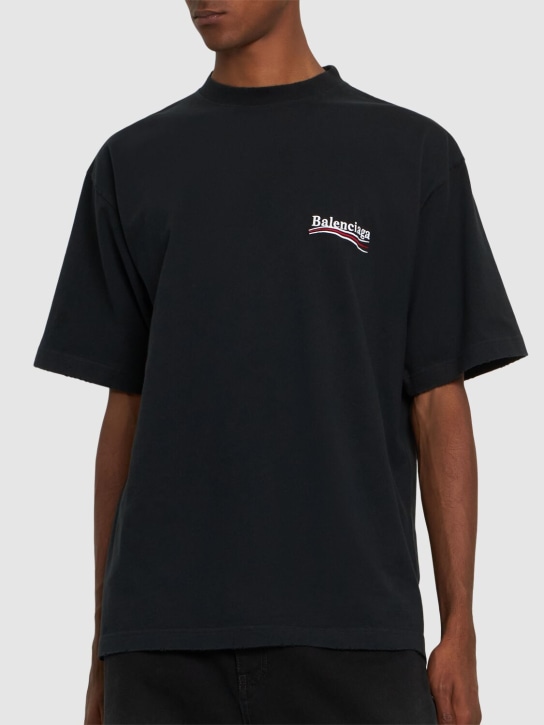 Balenciaga: T-SHIRT AUS BAUMWOLLE MIT LOGO - Washed Schwarz - men_2 | Luisa Via Roma