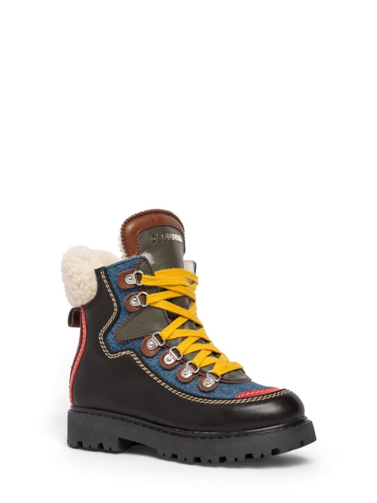 Dsquared2: Sheep & leather snow boots - Black/Red/Multi - kids-boys_1 | Luisa Via Roma