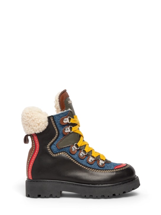 Dsquared2: Sheep & leather snow boots - Black/Red/Multi - kids-boys_0 | Luisa Via Roma