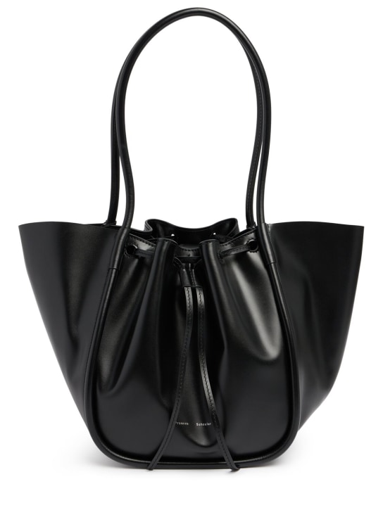 Proenza Schouler: Large Ruched soft leather tote bag - Siyah - women_0 | Luisa Via Roma