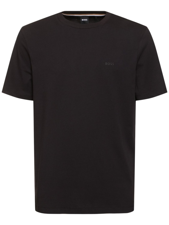 Boss: Camiseta de algodón jersey con logo - Negro - men_0 | Luisa Via Roma
