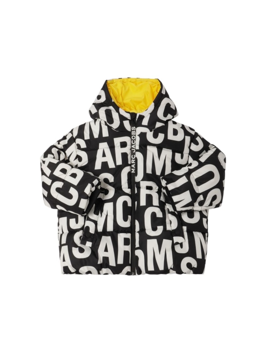 Marc Jacobs: Doudoune en polyester monogramme à capuche - Blanc/Noir - kids-boys_0 | Luisa Via Roma
