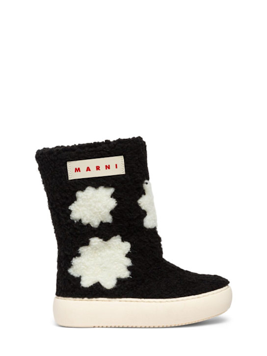 Marni Junior: Plush & leather boots - Black/White - kids-girls_0 | Luisa Via Roma
