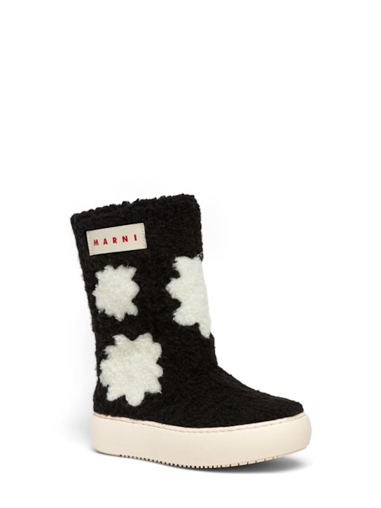 Marni Junior: Plush & leather boots - Black/White - kids-girls_1 | Luisa Via Roma