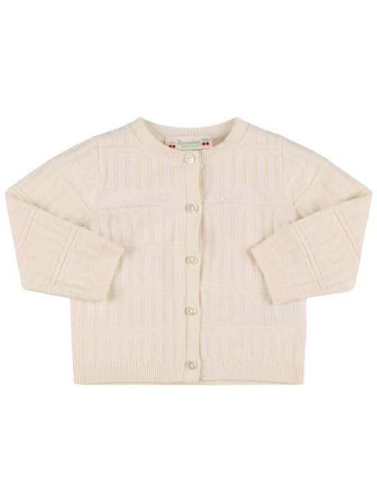 Bonpoint: Cotton blend knit cardigan - White - kids-girls_0 | Luisa Via Roma