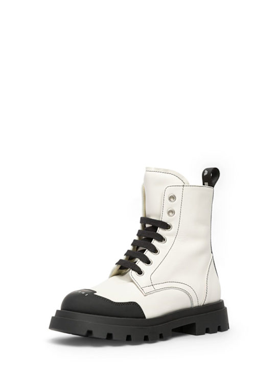 Marni Junior: Leather zip-up boots w/logo - White - kids-girls_1 | Luisa Via Roma