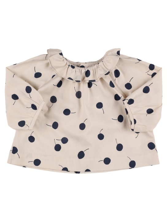 Bonpoint: Printed cotton poplin shirt - Bianco/Blu - kids-girls_0 | Luisa Via Roma