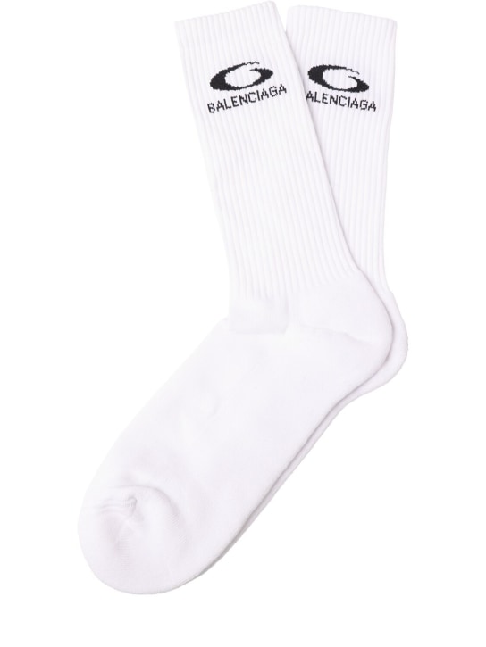 Balenciaga: New Sporty cotton blend socks - White/Black - men_0 | Luisa Via Roma