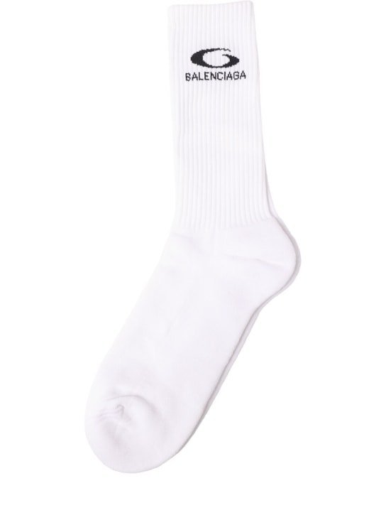 Balenciaga: New Sporty cotton blend socks - White/Black - men_1 | Luisa Via Roma