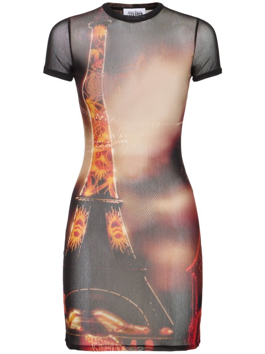 Jean Paul Gaultier: Vestido corto de malla estampada - Multicolor - women_0 | Luisa Via Roma