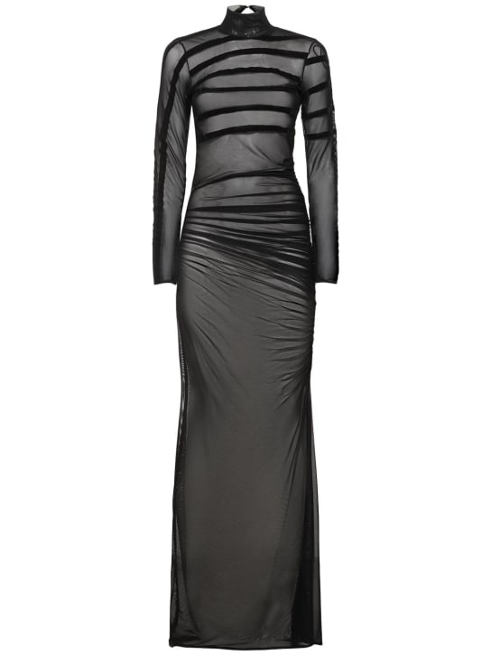 Jean Paul Gaultier: 垂褶网眼长款连衣裙 - 黑色 - women_0 | Luisa Via Roma