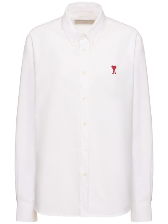 AMI Paris: Hemd aus Baumwollpopeline mit Logo - Weiß - women_0 | Luisa Via Roma