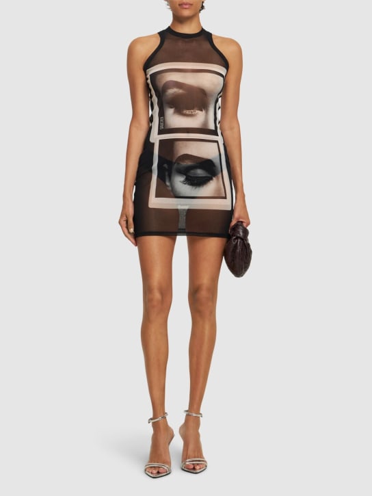 Jean Paul Gaultier: Vestido corto de malla estampada - Negro/Blanco - women_1 | Luisa Via Roma