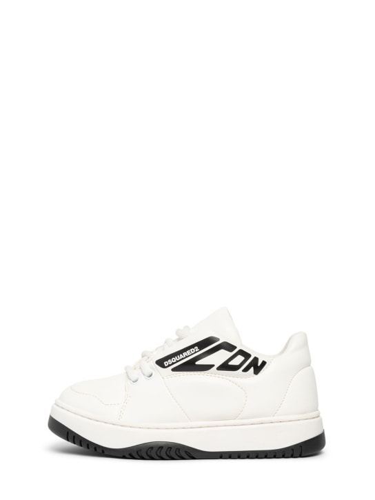 Dsquared2: Sneakers à lacets en polyester imprimé - Blanc/Noir - kids-boys_0 | Luisa Via Roma