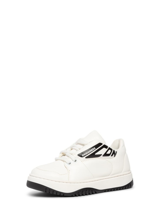Dsquared2: Sneakers à lacets en polyester imprimé - Blanc/Noir - kids-boys_1 | Luisa Via Roma