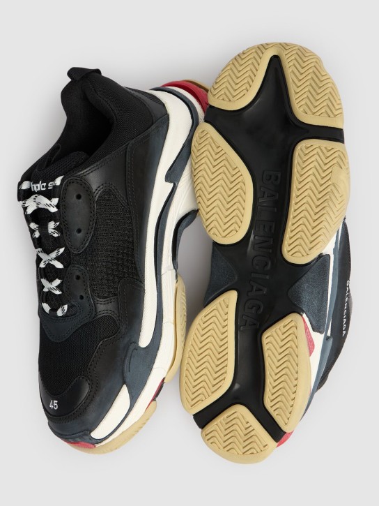 Balenciaga: "TRIPLE S"麂皮，皮革&网眼运动鞋 - 黑色 - men_4 | Luisa Via Roma