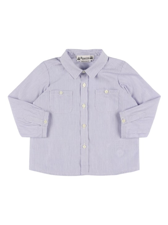 Bonpoint: Camisa de popelina de algodón estampada - Blanco/Azul - kids-boys_0 | Luisa Via Roma