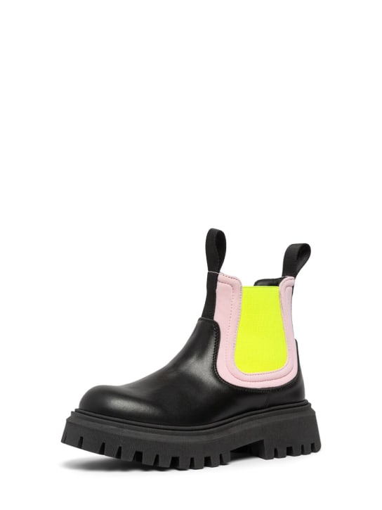 Marni Junior: Leather & poly boots w/logo - Black/Yellow - kids-girls_1 | Luisa Via Roma