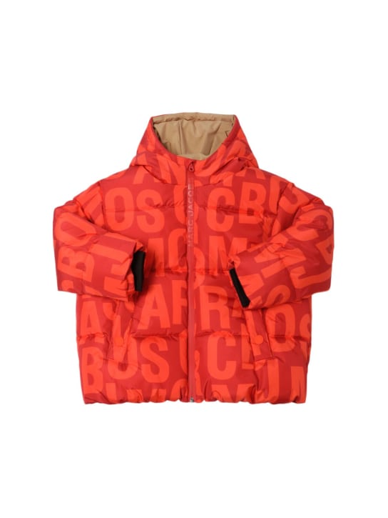 Marc Jacobs: 후디드 모노그램 폴리 다운 재킷 - 레드/오렌지 - kids-boys_0 | Luisa Via Roma