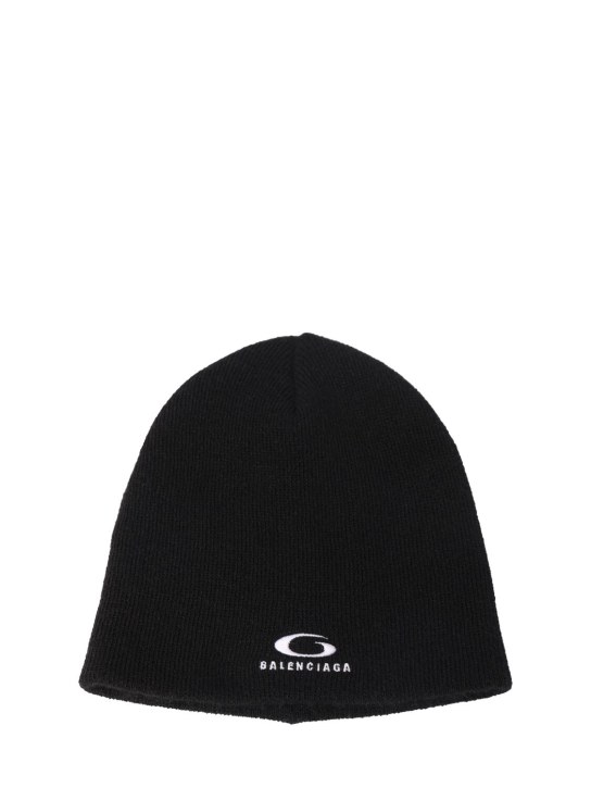 Balenciaga: Logo rib knit cotton beanie - Black - men_0 | Luisa Via Roma