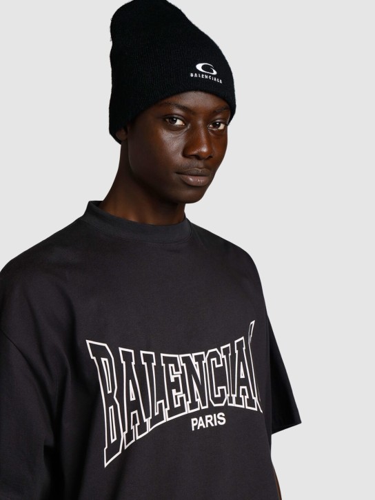 Balenciaga: Logo rib knit cotton beanie - Black - men_1 | Luisa Via Roma