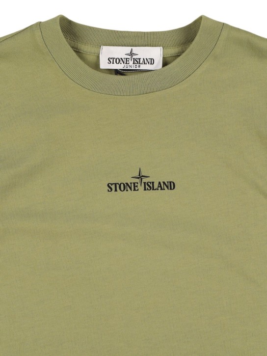 Stone Island: Camiseta de jersey de algodón con logo - Verde Claro - kids-boys_1 | Luisa Via Roma