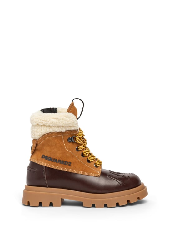 Dsquared2: Leather & faux fur snow boots - Brown/Beige - kids-boys_0 | Luisa Via Roma
