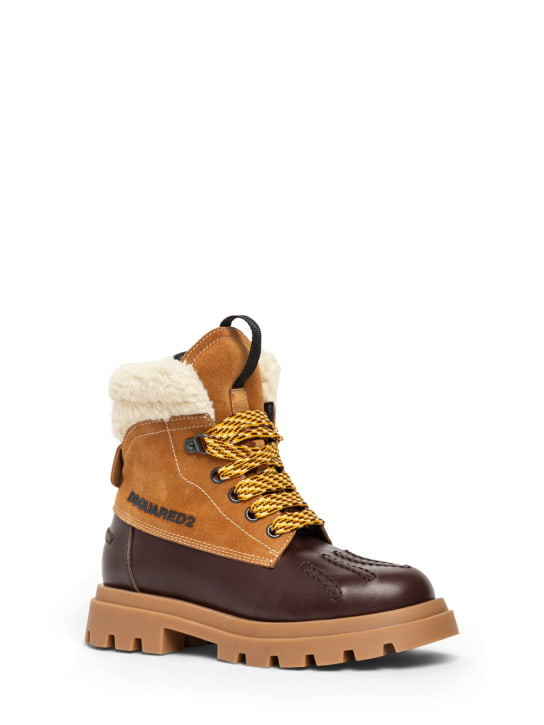 Dsquared2: Leather & faux fur snow boots - Brown/Beige - kids-boys_1 | Luisa Via Roma
