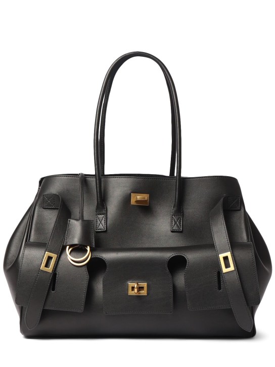 Balenciaga: Medium Bel Air leather tote bag - Black - women_1 | Luisa Via Roma