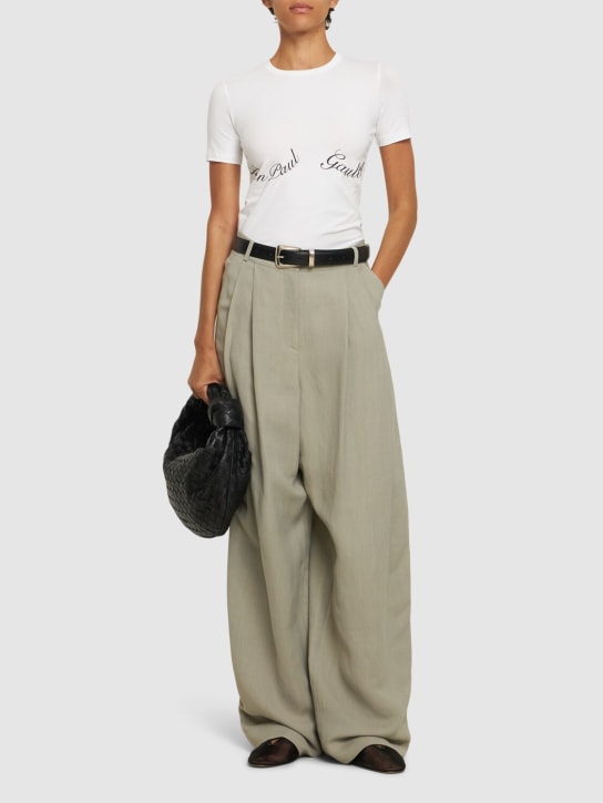 Jean Paul Gaultier: T-shirt en coton Jean Paul Gaultier - Blanc/Noir - women_1 | Luisa Via Roma