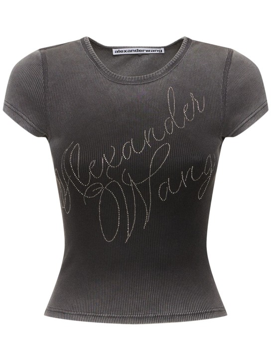 Alexander Wang: Embellished fitted cotton t-shirt - Grey - women_0 | Luisa Via Roma