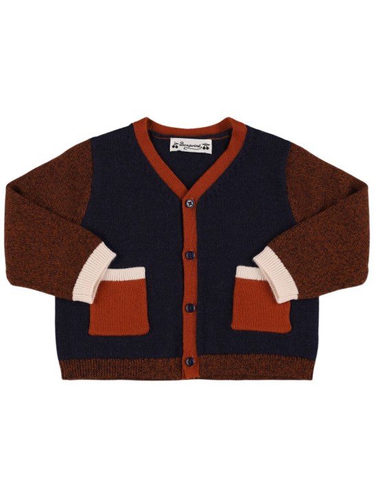 Bonpoint: Wool knit cardigan - Blue/Brown - kids-girls_0 | Luisa Via Roma