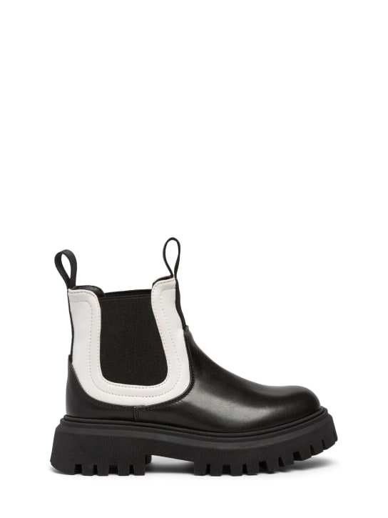 Marni Junior: Leather & poly boots w/logo - Black/White - kids-girls_0 | Luisa Via Roma