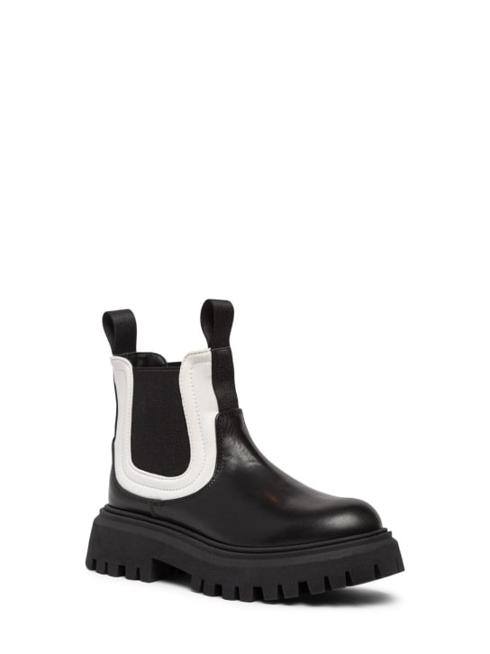 Marni Junior: Leather & poly boots w/logo - Black/White - kids-girls_1 | Luisa Via Roma