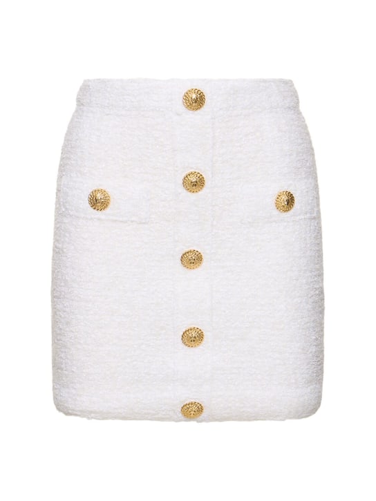 Balmain: Cotton blend tweed mini skirt - White - women_0 | Luisa Via Roma